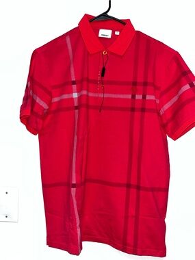 Burberry Red Plaid Polo Shirt